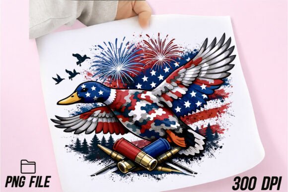 Camo Flying Mallard Duck Sublimation: A Patriotic Design Asset