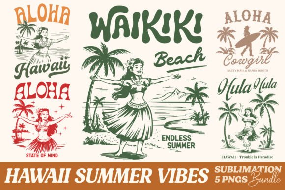 Retro Summer Hawaii Vibes PNG Bundle: Your Gateway to Tropical Design
