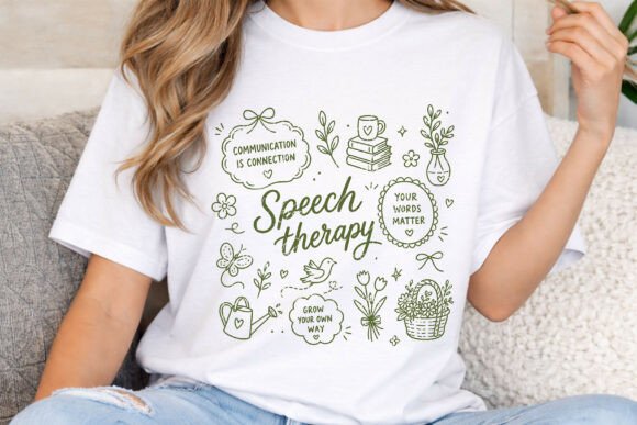 Speech Therapy PNG, SLP Floral Doodle: Vintage Charm for Modern Practice